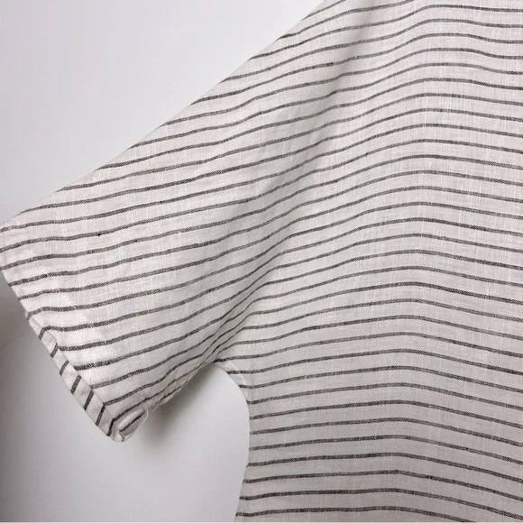 thesalting 100% Linen Striped White and Black Flap Pocket Minimalist Modern Top - Picture 5 of 13